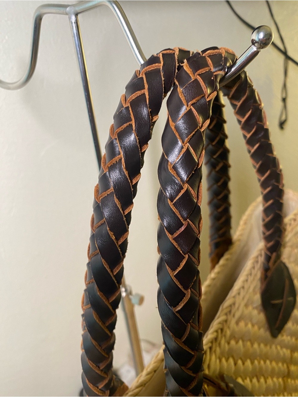 Ralph Lauren Cream Woven Tote with Brown Braided Handles - Picture 7 of 15